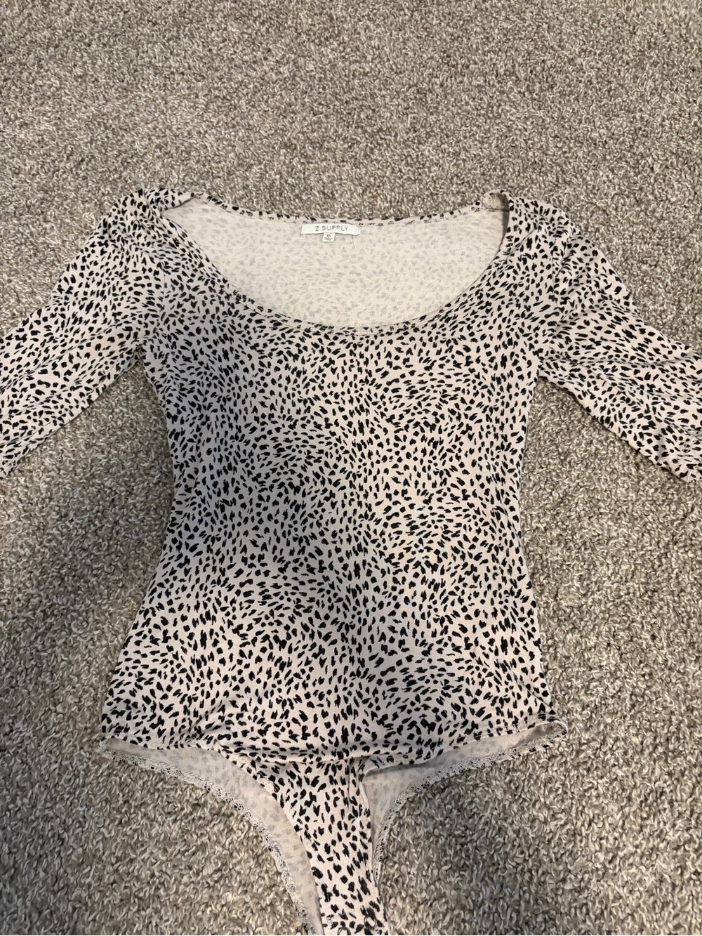 Z Supply Nude Leopard Scoop Neck Long Sleeve Bodysuit